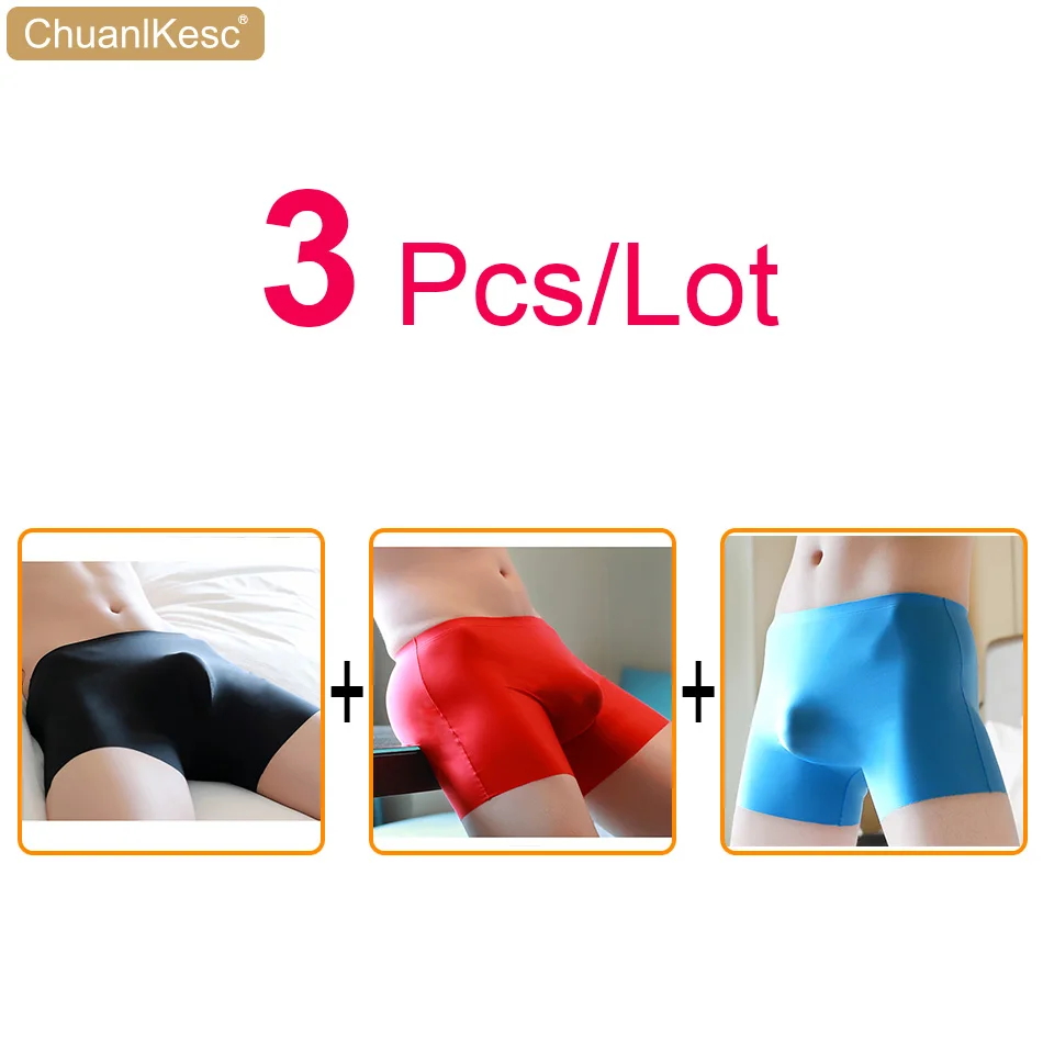 

3Pcs Ultra Thin Men's Boxer Pants Sexy Youth Underwear 3D Stamping Die Integrated Forming Four Corner Pants Buy One Get One Free