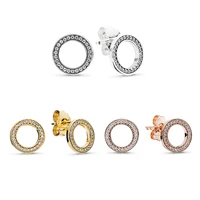 genuine 925 sterling silver rose sparkling circular forever with crystal pan earrings for women wedding fashion jewelry
