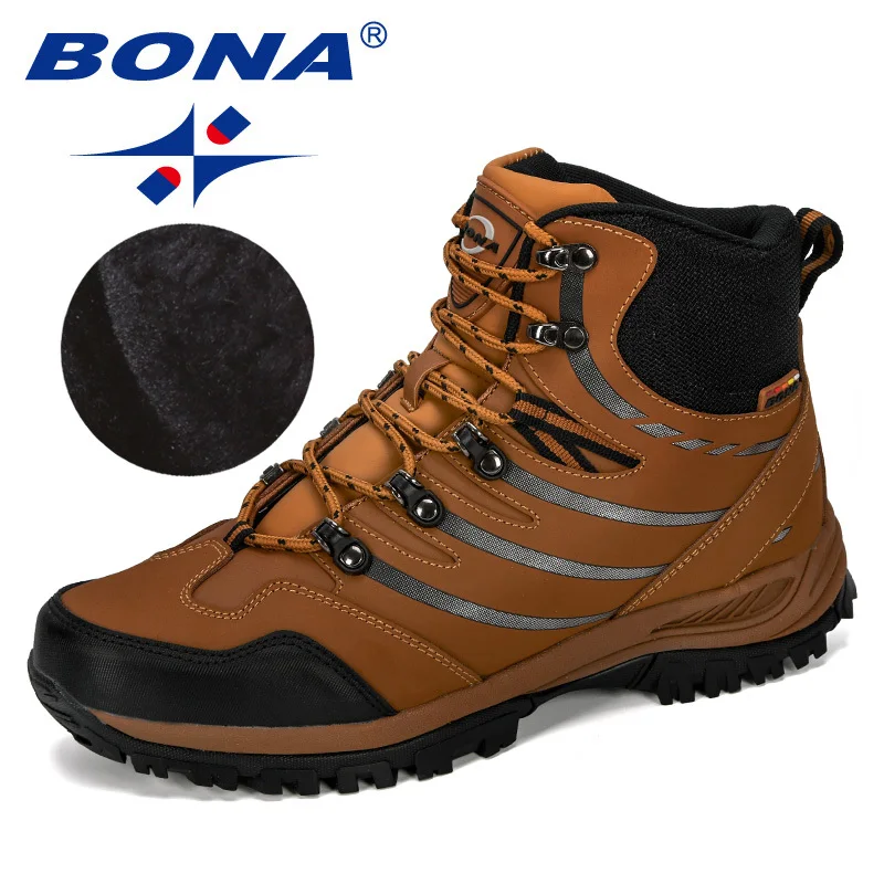 Light Brown Black BONA/; мужские ботинки для пешего туризма из яловичного спилка; Плюшевые ботинки; мужские горные ботинки; уличная спортивная обувь; треккинговые кроссовки; обувь для пустыни и альпинизма - Цвет: Light Brown Black