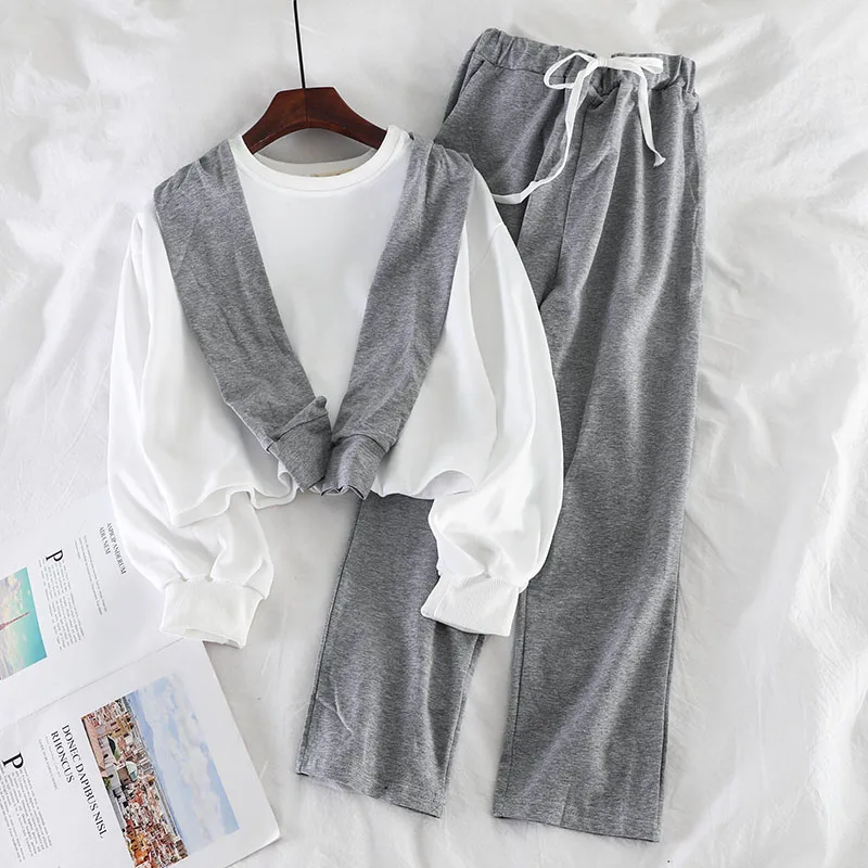 2019 Новый Модный женский комплект из двух предметов короткий свитшот + однотонные