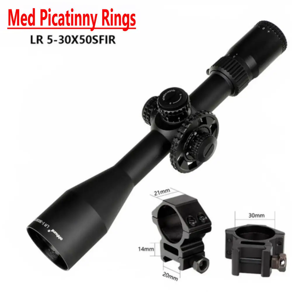 Med Picatinny Rings Тактический ohhunt LR 5-30x50 SFIR охотничий прицел стекло травление сетка Красная подсветка Боковая регулировка параллакса турреты замок Сброс прицел - Цвет: Med Picatinny Rings