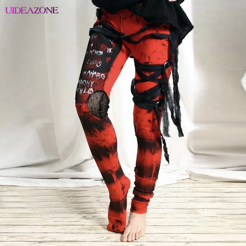 Женские сетчатые брюки UIDEAZONE облегающие в стиле панк с сеточкой и прорезями