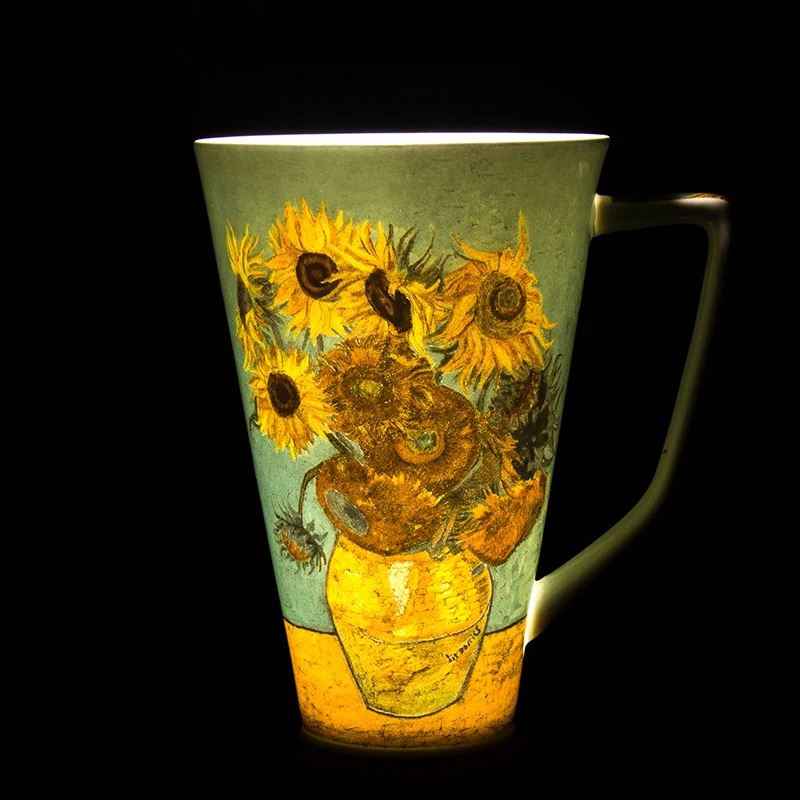 Кофейная кружка с рисунком подсолнуха Ван Гога керамическая и ручной работы