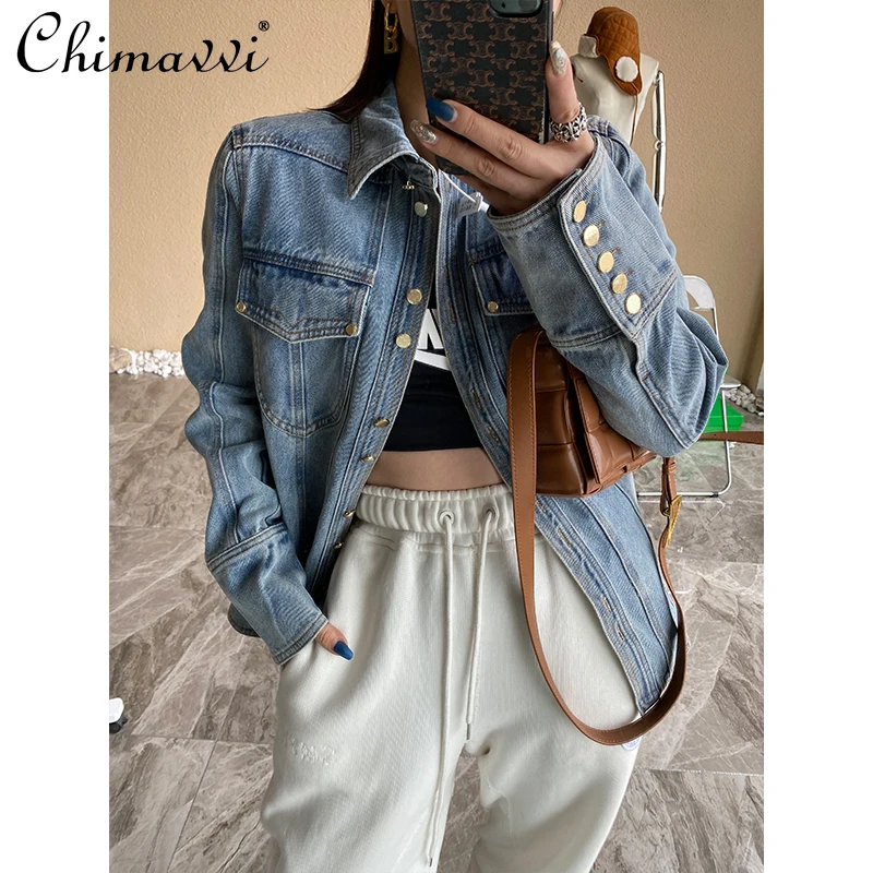 

Women Korean Style Denim Jacket 2021 Spring and Autumn Loose Versatile Slimming Jean Jacket Lady Retro Workwear Short Jacket