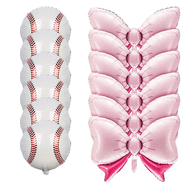 

12 Pieces Gender Reveal Football Balloons Includes 6 Pink Bow Foil Balloons and 6 Pcs Baseball Foil Balloons Decor Supplies