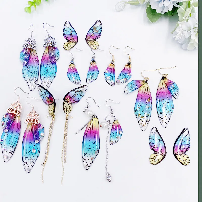 

Multiple Neon Rainbow Gradient Butterfly Drop Dangle Earrings for Women Fantasy Sequins Rhinestone Cicada Wings Earrings 2021