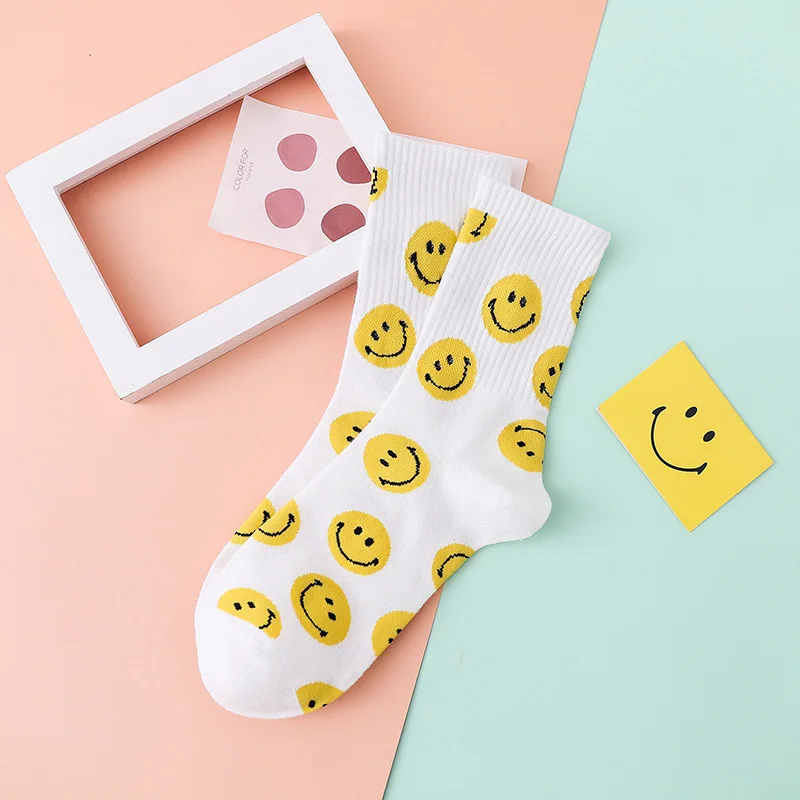 

Smiley Socks Women Print Korean Style harajuku Kawaii Funny Happy Crew Socks Cute Smile Woman Socks calcetines skarpetki damskie