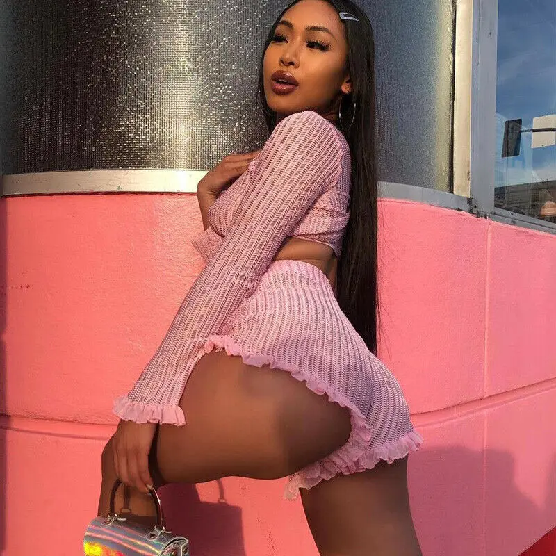 Женский комплект из 2 предметов наряды однотонный сексуальный с длинным рукавом