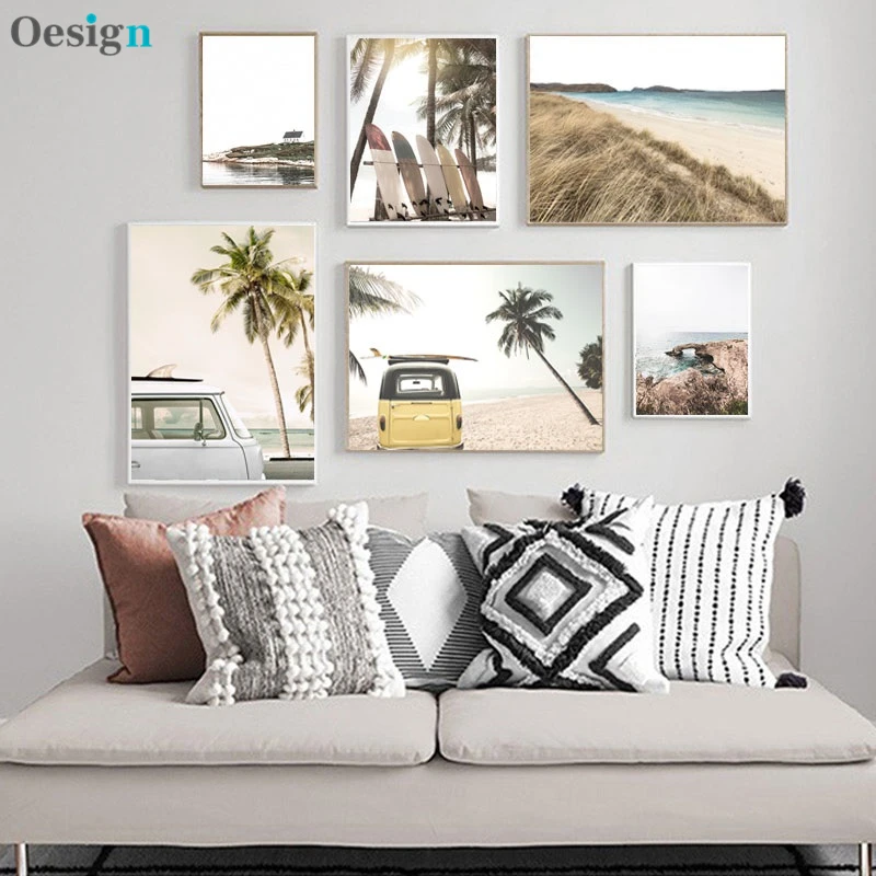 

Cartazes e Impressões de Viagem Do Sol Coco Tropical Verão Mar Praia Prancha Car Pintura Da Lona Arte Da Parede Imagem Seascape