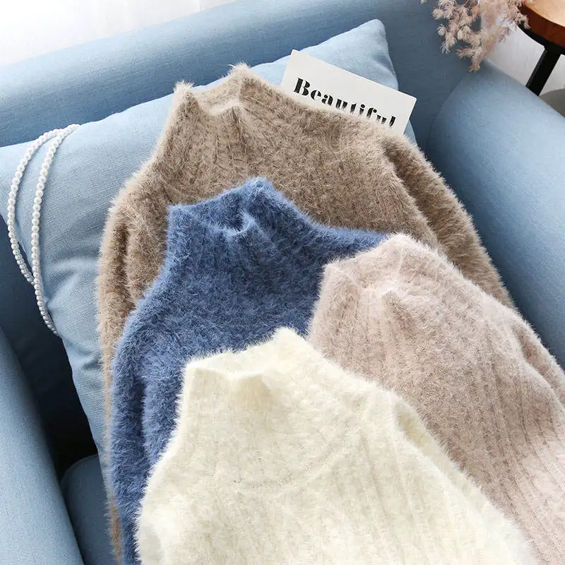 Long Sweater Women Soft Mohair Pullover Half Turtleneck Dress Pull Femme Winter Clothes Warm Sweaters Jumper C5717 | Женская одежда