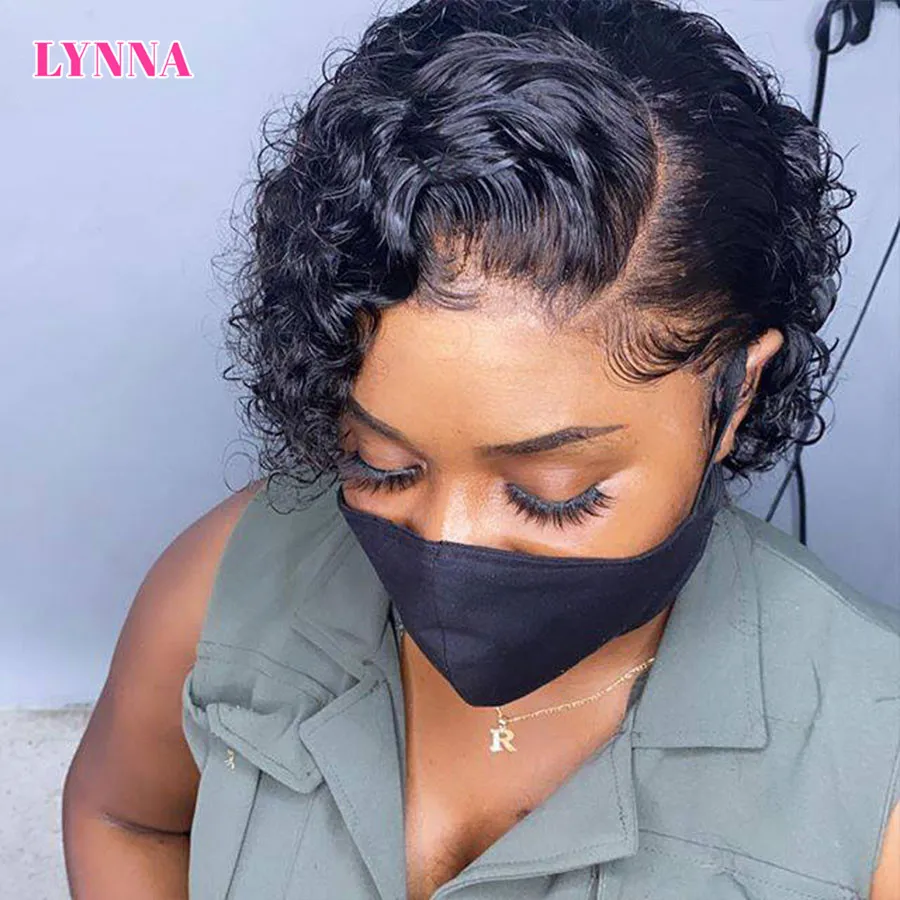 

Pixie Cut Wig T Part Lace Bob Human Hair Water Wave Short Lace Wig Colored Curly Bob Remy Wigs Brazilian Side Part Pre Plucked