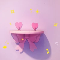 japanese kawaii pink bow bedroom shelves wall mounted cosmetic wooden storage rack girly heart room decoration wall shelf