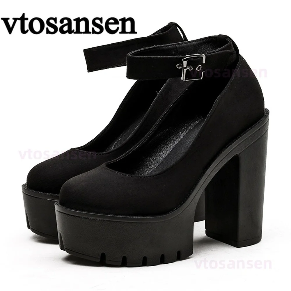 Murah Sepatu Platform Hak Tinggi Blok Chunky Wanita Musim Semi Musim Gugur Sepatu Punk Gotik Pompa Tali Gesper Pergelangan Kaki Untuk Model Klub Malam Perempuan