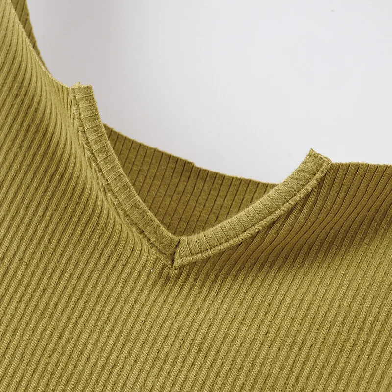 

Vintage Candy Color Ribbed Knitted Camis Women Casual V Cut-out Slim Fit Tank Top Summer Street Style Green Crop Top 2021