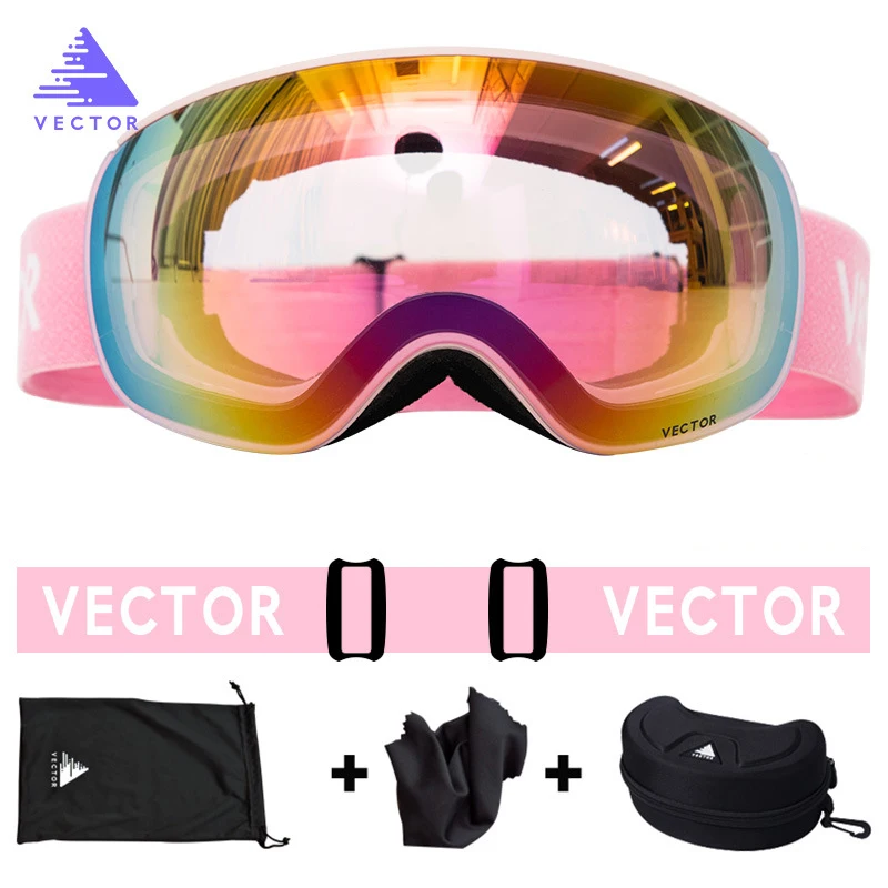 Pink With Case Катания на лыжах, сноуборде, бренд двухслойные UV400 Анти-туман большой Лыжная маска очки для лыжного спорта мужские и женские зимние очки для катания на сноуборде - Цвет: Pink With Case