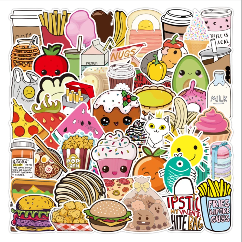 

100 pcs Do not repeat food Graffiti Waterproof Skateboard Travel Suitcase Phone Laptop Luggage Stickers Cute Kids Girl Toys