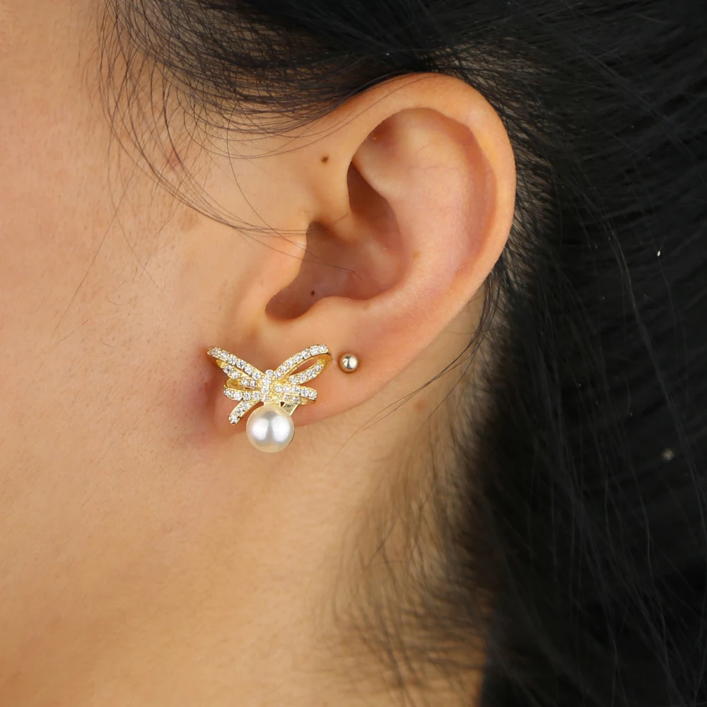 Красивые серьги бабочки с бантом ювелирные изделия круглым свежим жемчугом