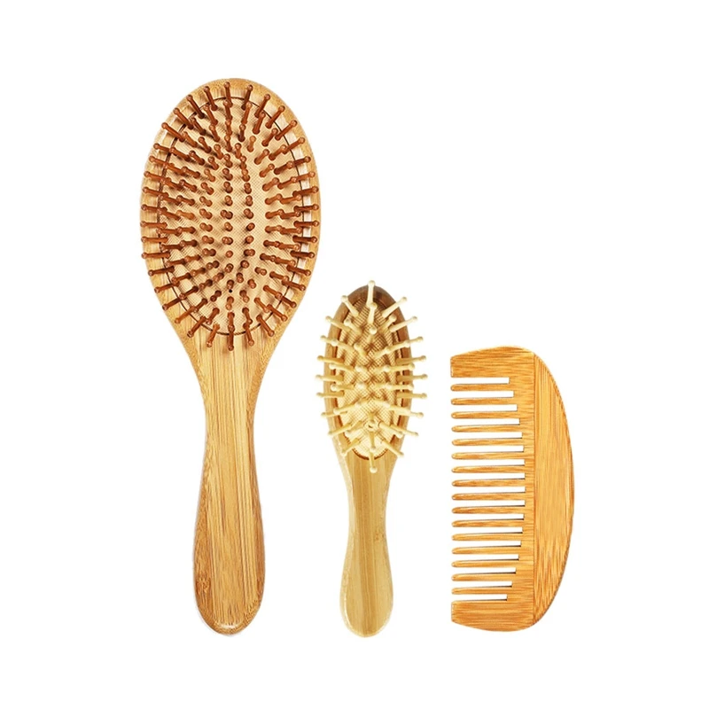 

Natural Bamboo Hair Brush Bamboo Bristles Pin Massage Comb Improve Hair Growth Prevent Hair Loss Dandruff Scalp 3Pcs/Set