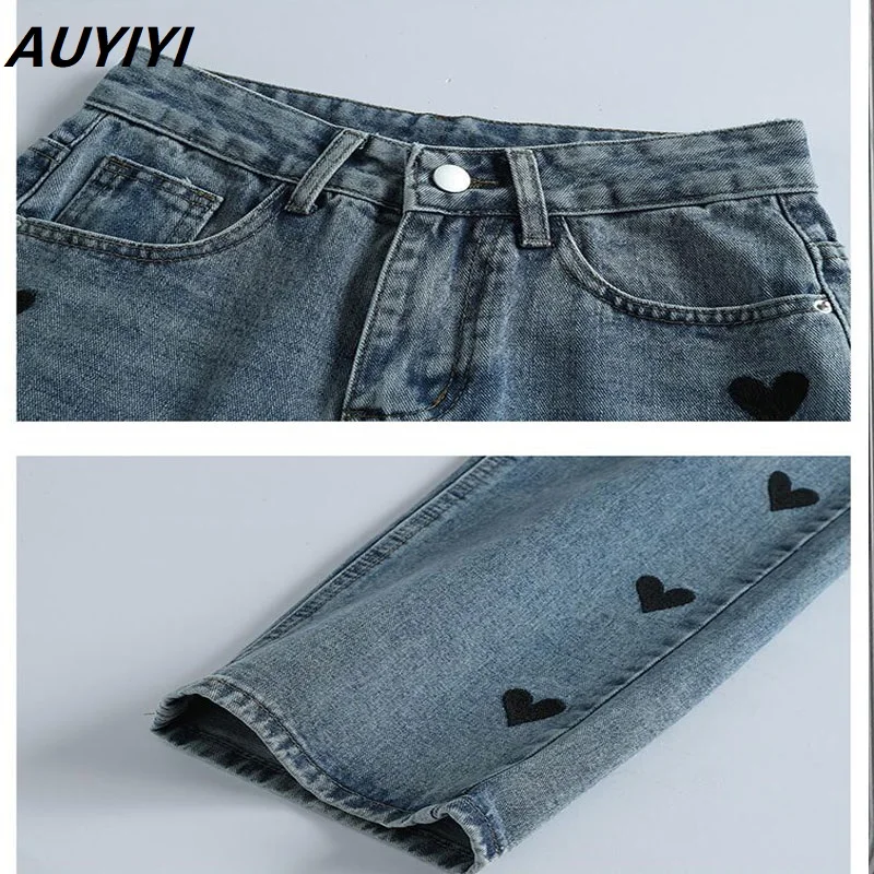 

AUYIYI 2021 Spring Fashion New Love High Waist Slim Jeans Women's Light Color Korean Straight Loose Wide Leg Mopping Pants