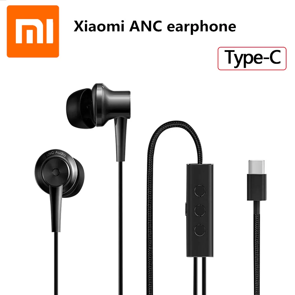 Оригинальные наушники Xiaomi ANC type-C с шумоподавлением, проводное управление с микрофоном для смартфона Xiaomi Max 2 Mi6 Hybrid HD