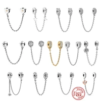 925 silver pav%c3%a9 family tree sparkling safety chain charm fit original pandora bracelet bead for women fashion jewelry diy making