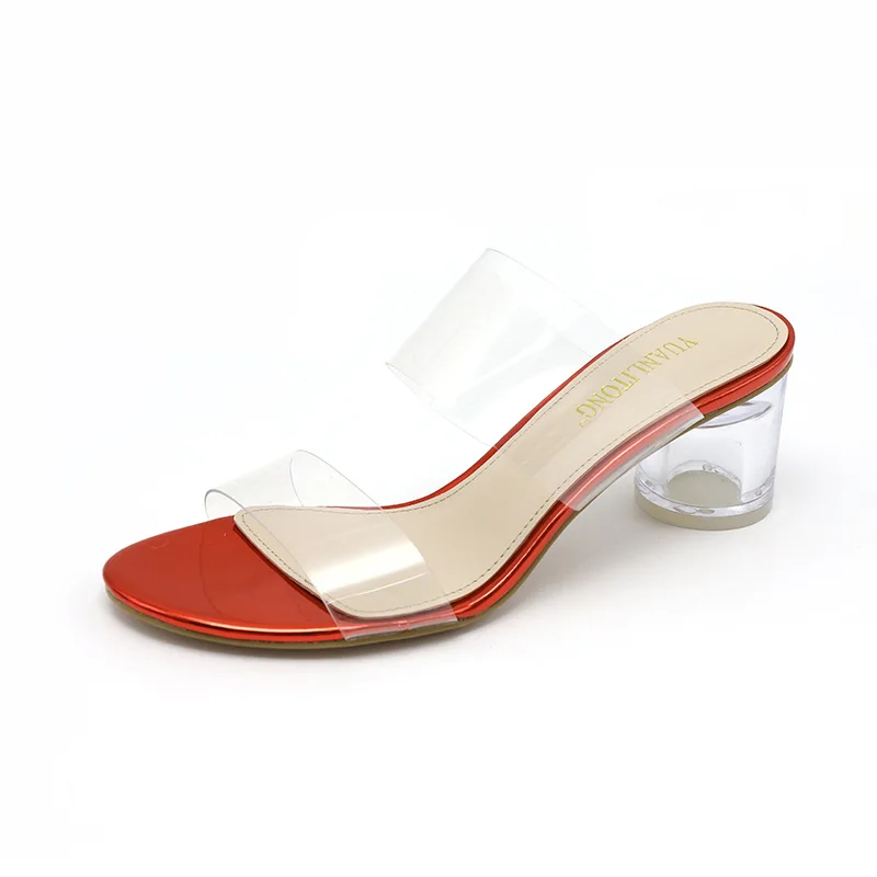 

2021 summer new glass high heel fashion sandals women's feeling leopard print fashion transparent open toe thick heel
