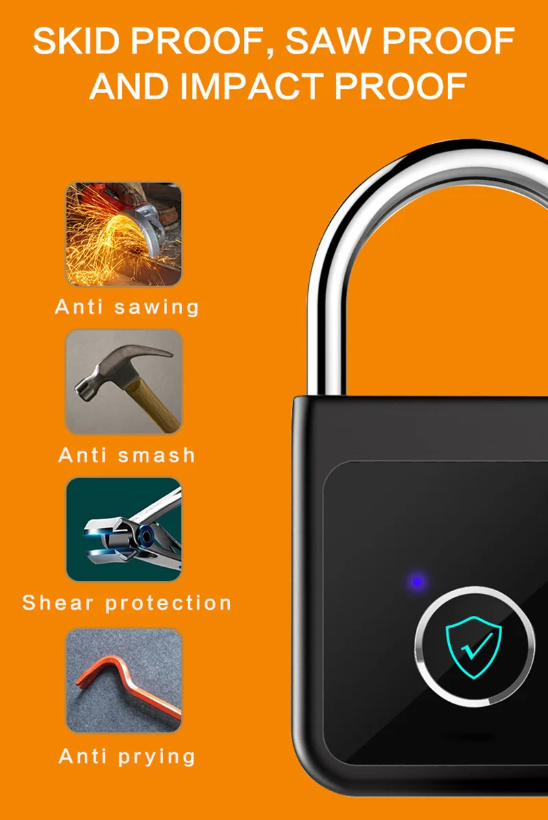 

Bluetooth Keyless USB Rechargeable Door Lock Tuya Fingerprint Smart Padlock Quick Unlock Self Developing Chip Smart Home