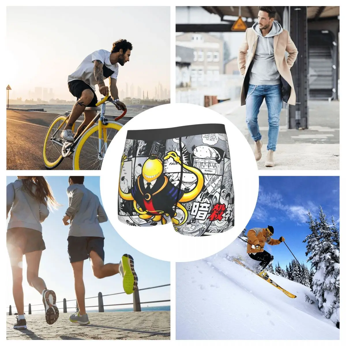 Assassination Classroom Anime Newspaper Old Page Underpants Breathbale Panties Male Underwear Print Shorts Boxer Briefs | Мужская одежда