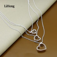new 925 sterling silver necklace three layer love pendant silver chain for woman charm jewelry gift