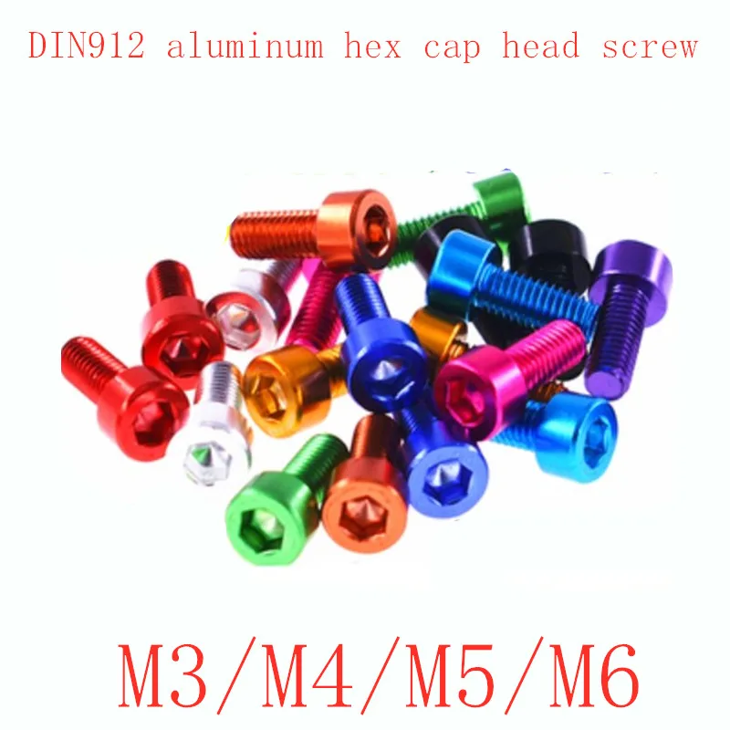 

10 шт., цветной Алюминиевый винт с шестигранной головкой, din912, M3, M4, M5, M6
