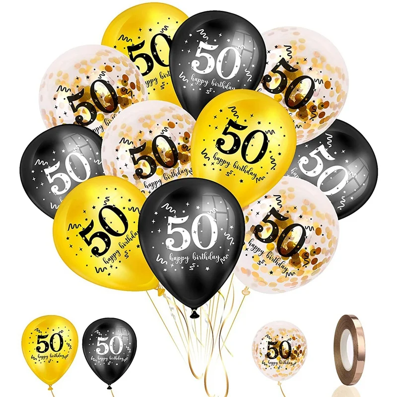 

Birthday Balloons 30 Pcs,12 Inch Black Gold Balloons Latex Confetti Balloons, Anniversary Party Decor Supplies