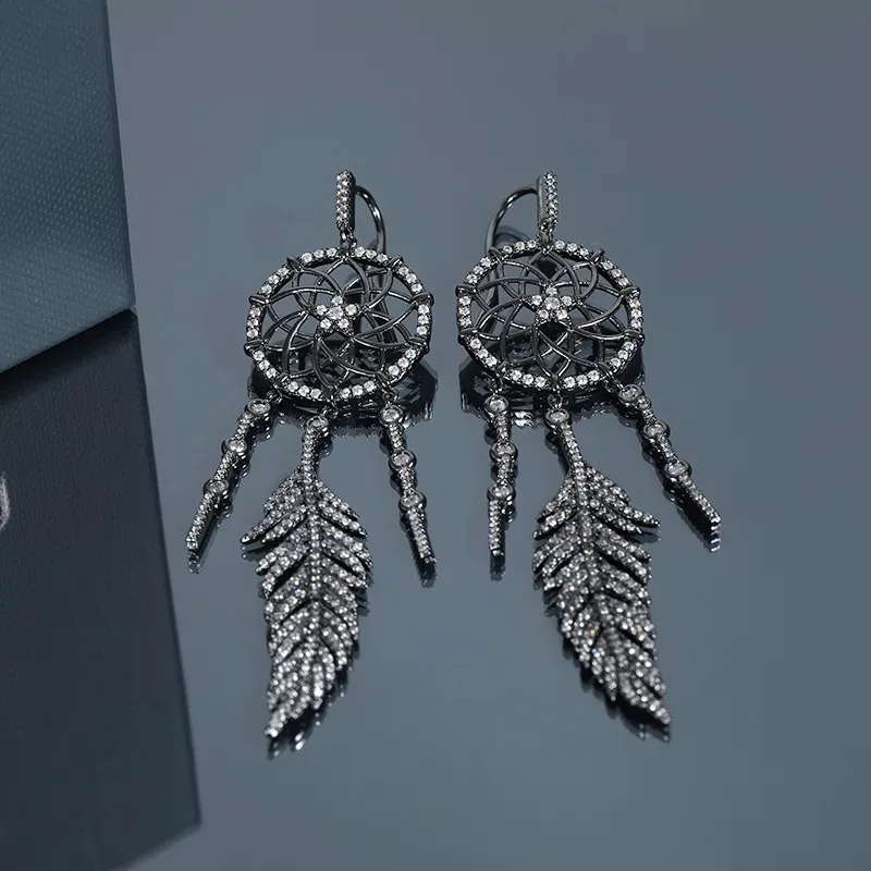 Женские серьги с кисточками модные брендовые черные рисунком Ловца снов 2019 |