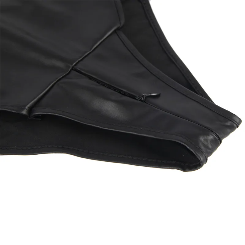 

Women Pu Leather Bodysuits Sleeveless Mock Neck Turtleneck Bodysuit with Zip Black Sexy Costumes Sexy Bodysuit R80876