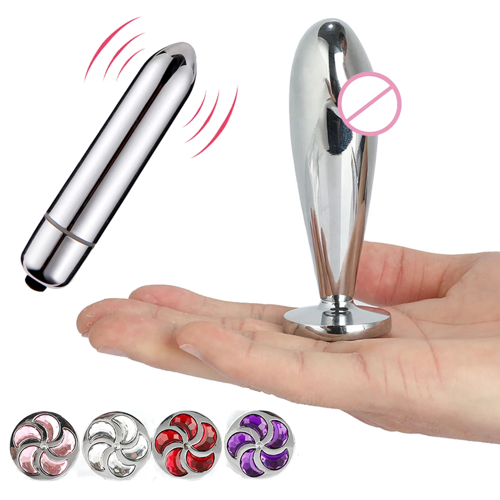 Металлический анальный фаллоимитатор с мини-вибратором мастурбатор для женщин