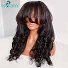 Волнистый парик Yaki из человеческих волос с челкой O Scalo Top, парик из человеческих бразильских волос без повреждений для женщин xcsunny