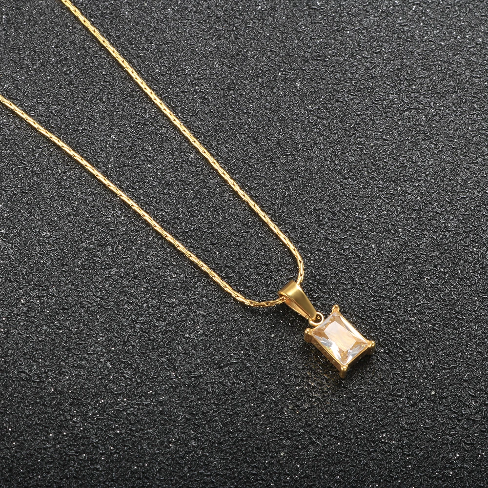 

JINHUI Luxury White Square CZ Zircon Necklace For Women Gold Plated Crystal Necklace For Stainless Steel Fashion Jewelry