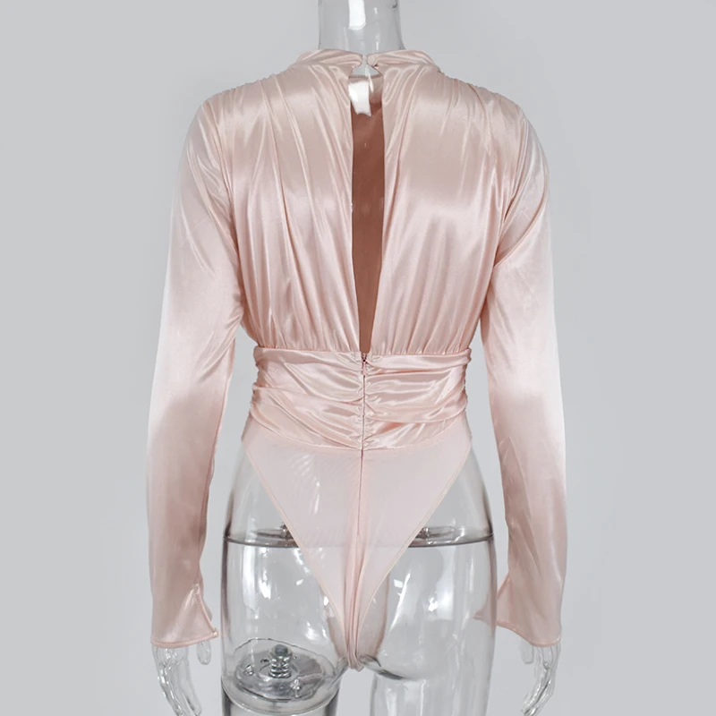 

Women Elegant Bodysuit Black White High Neck Split Cuff Party Costumes Playsuit 2020 Streetwear Outfits Club Body Sexy Mujer