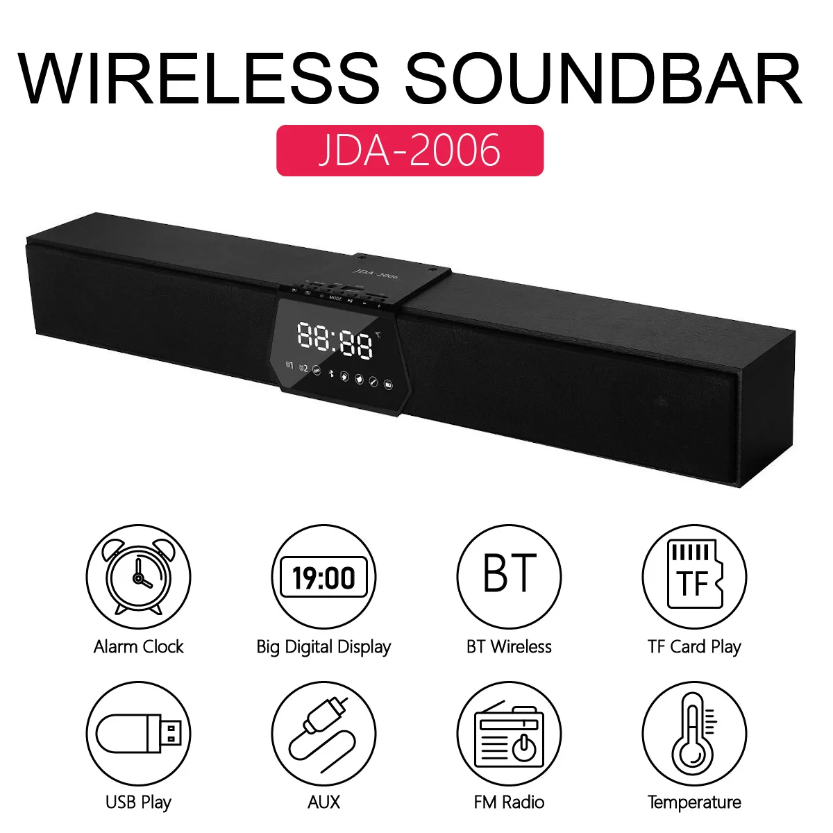 

JDA-2006 Bluetooth Speaker Portable Wireless Speaker Digital Display Subwoofer Speaker Music Player Home Theater Soundbar