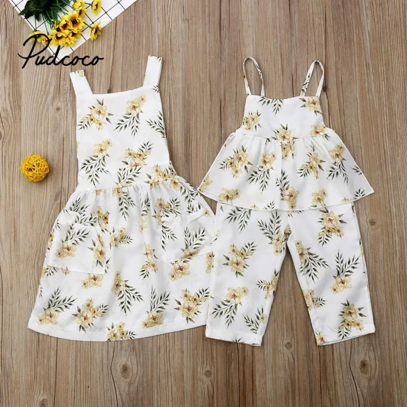 Комбинезон для маленькой или большой сестры штаны + платья летний комплект