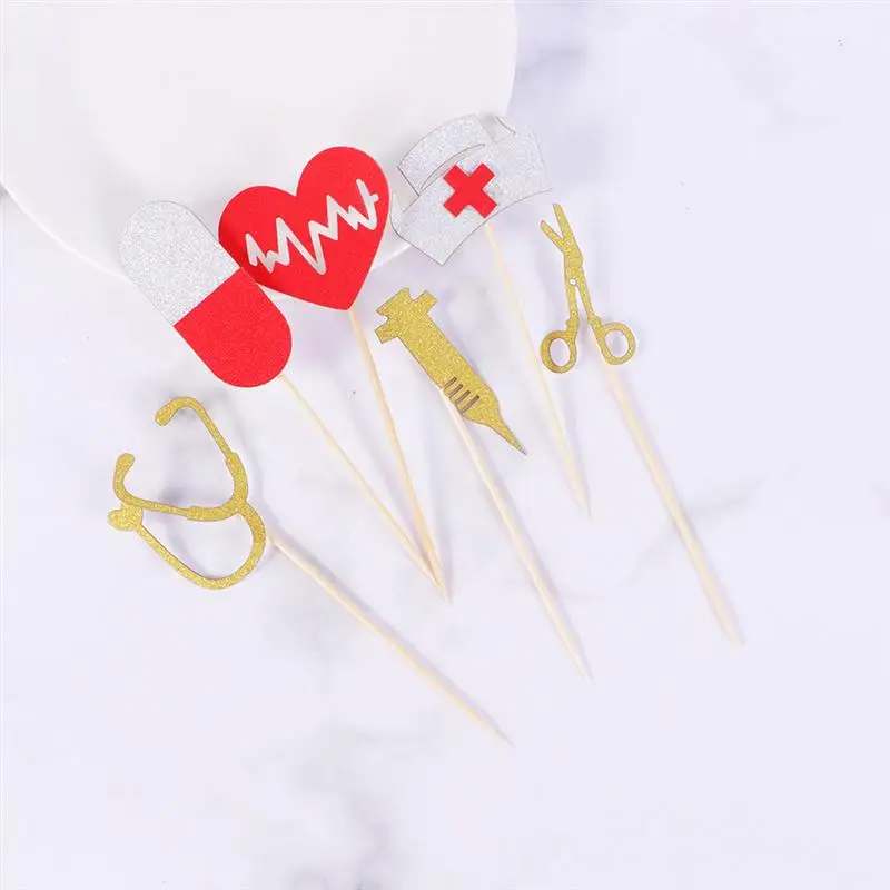 72 шт. больничные топперы на торт для вечеринки медсестры кепки стетоскоп бумага