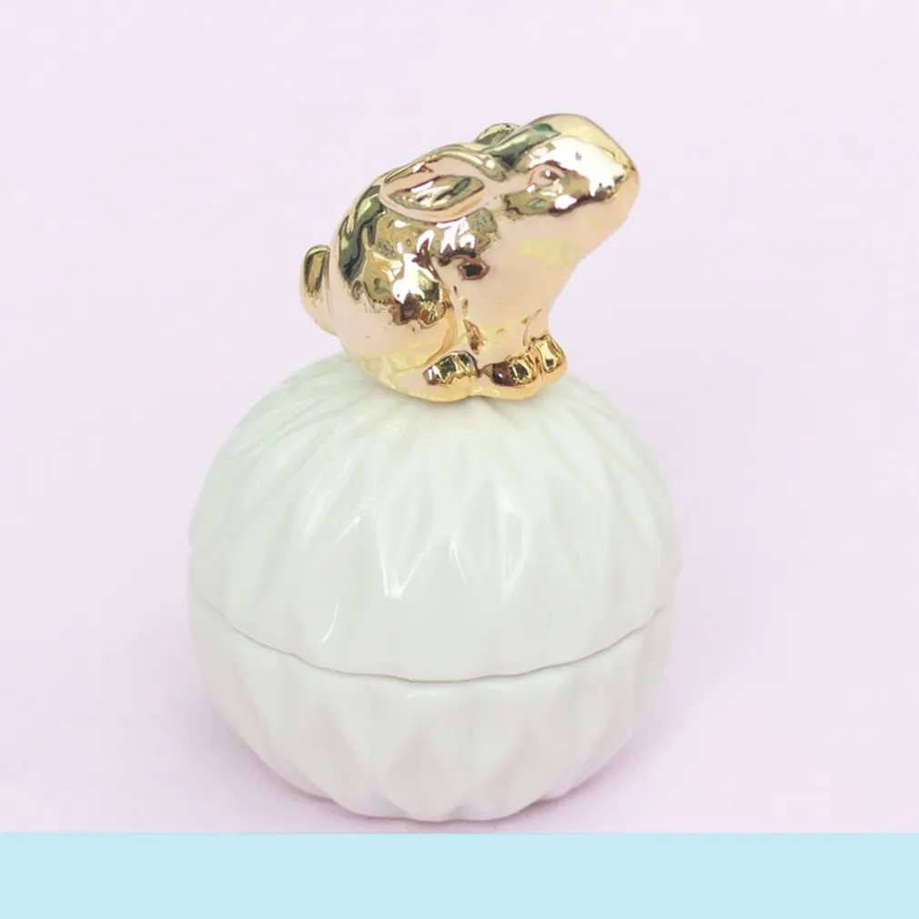 

Golden ceramic jewelry box with cover squirrel starfish bird bear rabbit storage box ins girl heart gift