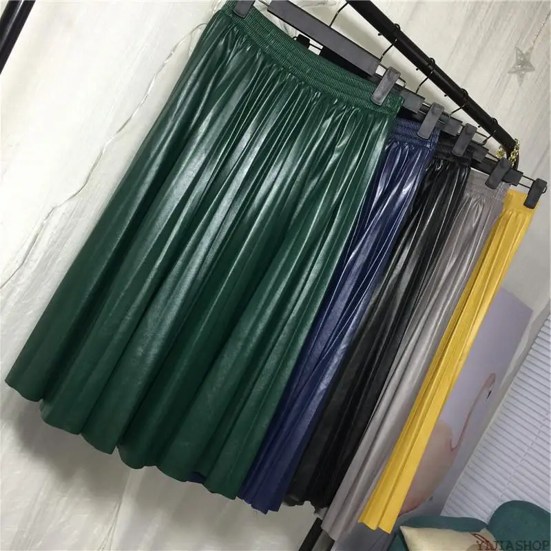 Новый год плиссе в гармошку юбка осень и зима новая кожаная высокая талия