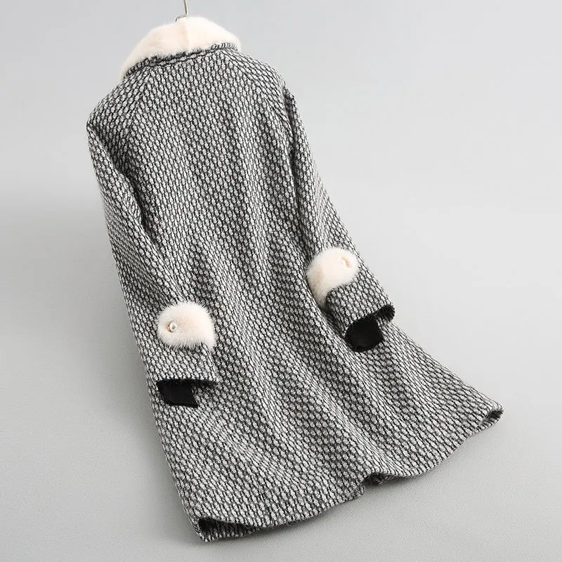 

Coat Fur Real Natural Lamb Fur Liner Tweed Woolen Coats 2020 Luxury Genuine Mink Fur Collar Winter Jacket Women 68251 s