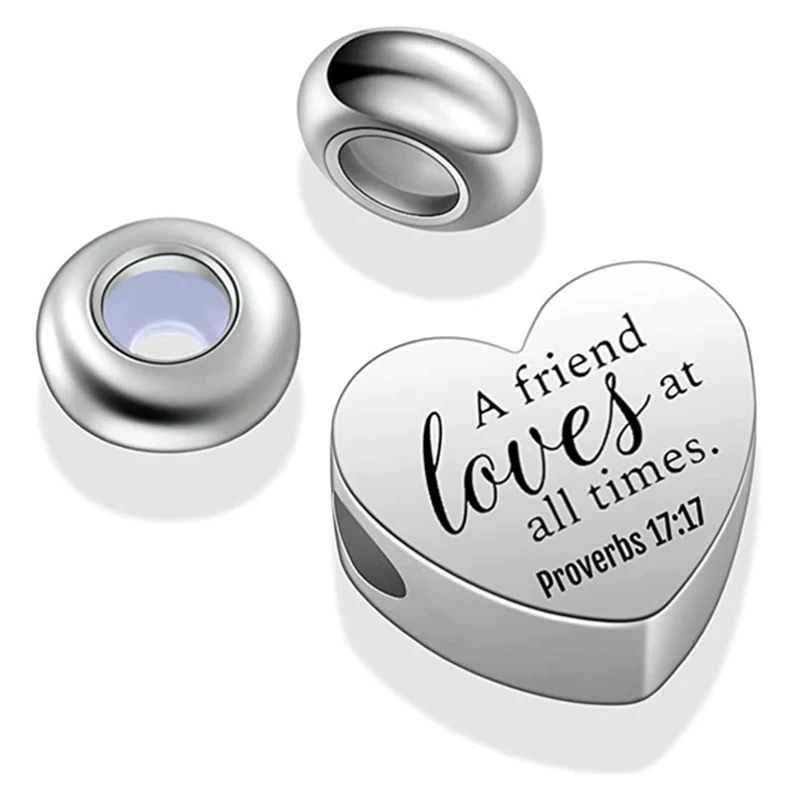 

1pc Stainless Steel A Friend Loves At All Times Heart Charms 2pcs Beads With Stopper Spacer for DIY Bracelet Making Accessories