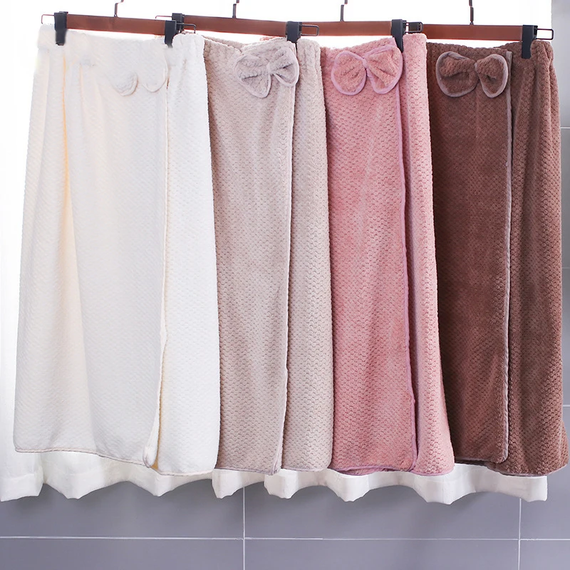 75x130cm Comfy Absorbent Coral Velvet Women's Bathroom Towel Bow-knot Body Wrap Bathrobe Spa Skirt Swim Bath Towels for Adult | Дом и сад