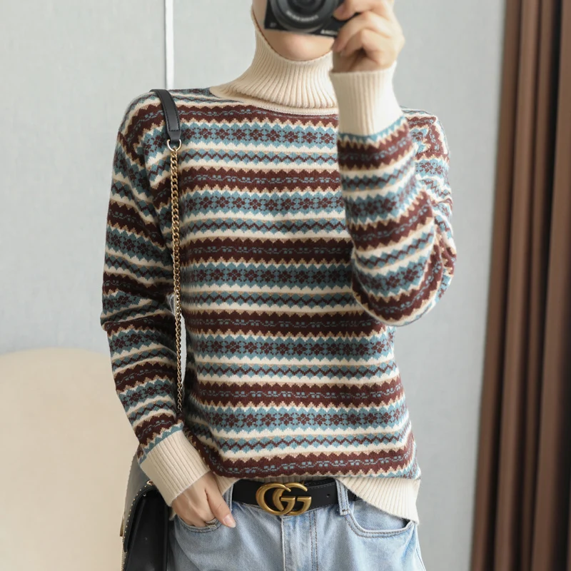 Этнический стиль кашемировые шерстяные вязаные пуловеры с цветами женский