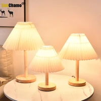 new korean pleated table lamp wood nightstand lamp study reading table light for living room bedroom bedside decorative lighting