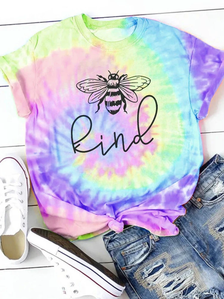 

Tshirt Women Bee Kind Graphic Tee Cute Cartoon Top Female Clothes Spring Summer Kawaii Girls Streetwear Aesthetic Tye Die Shirt