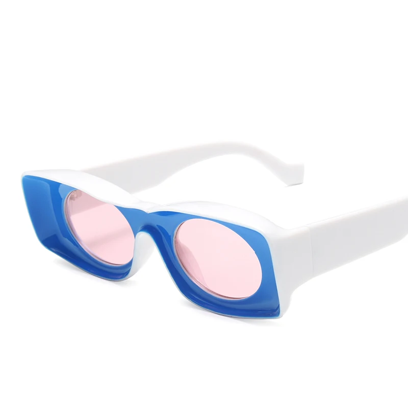 C1 Blue Pink Новые квадратные солнцезащитные очки в стиле хип-хоп для женщин и мужчин модные забавные солнцезащитные очки унисекс уникальные овальные очки ярких цветов Gafas UV400 - Цвет линз: C1 Blue Pink