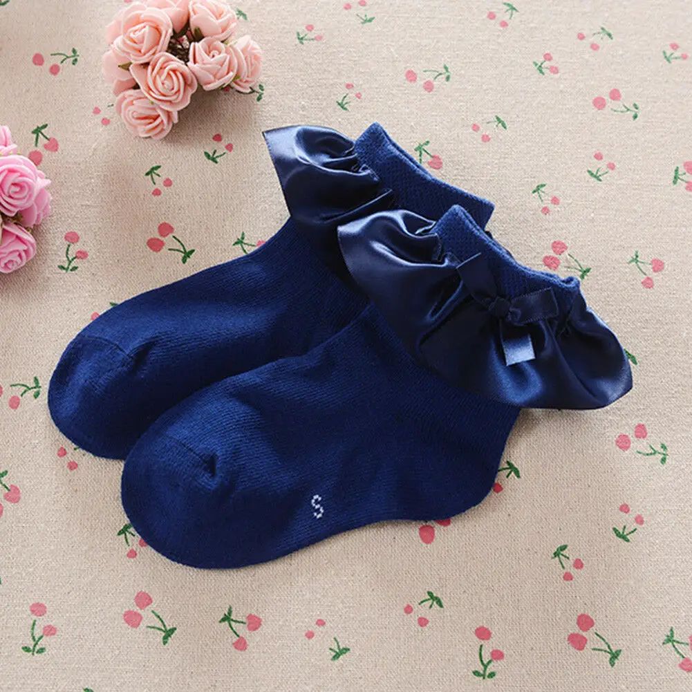 

2-8 Years Girls Princess Socks Ruffles Bow Socks Children Toddler Kid Ankle Short Socks Solid White Black Brown Blue